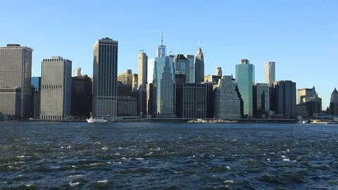 View to Manhattan from Brooklyn Bridge Park Stock Footage 69945168