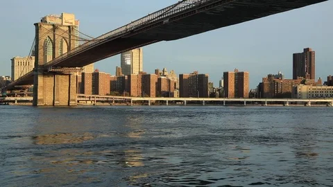 View to Manhattan from Brooklyn Bridge Park Stock Footage 69945203