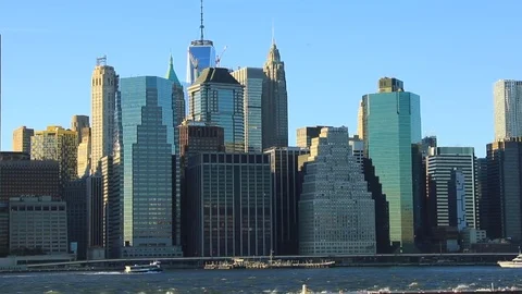 View to Manhattan from Brooklyn Bridge Park Stock Footage 69945213