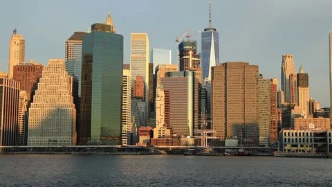 View to Manhattan from Brooklyn Bridge Park Stock Footage 69945236