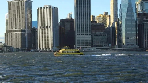 View to Manhattan from Brooklyn Bridge Park Stock Footage 69945258