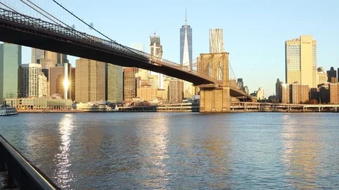 View to Manhattan from Brooklyn Bridge Park Stock Footage 69946029