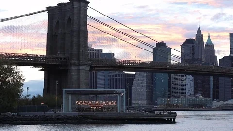 View to Manhattan from Brooklyn Bridge Park Stock Footage 69946053