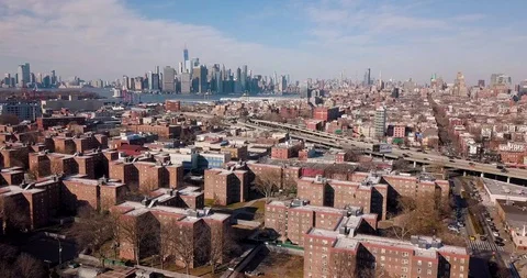 View of Manhattan from Brooklyn Stock Footage 128154022