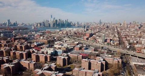 View of Manhattan from Brooklyn Stock Footage 128154040
