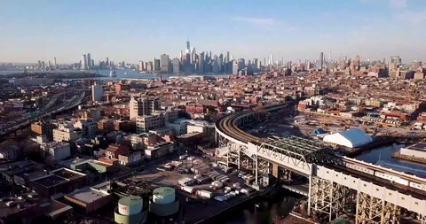 View of Manhattan from Brooklyn Stock Footage 128154060