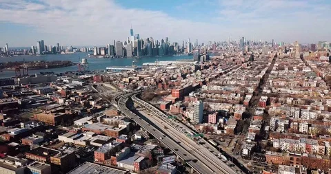 View of Manhattan from Gowanus expressway Stock Footage 128153977