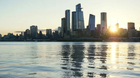 View of Manhattan from Hoboken at dawn Stock Footage 111444485