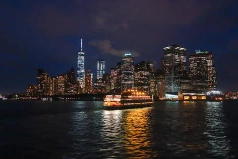 View of Manhattan at night Stock Photos