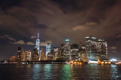 View of Manhattan at night Stock Photos