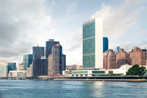 View of Manhattan skyline and the United Nations Stock Photos