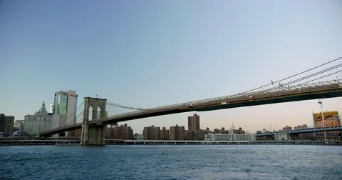 View of Manhattan Skyline with the Brooklyn Bridge. Stock Footage 73415166