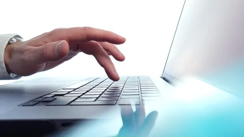 View of man's hand typing close up in slow motion Stock Footage 274884613