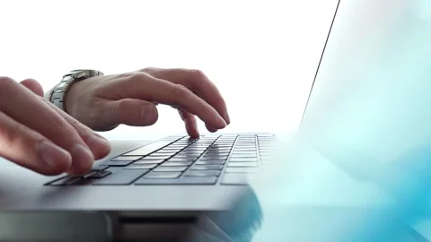 View of man's hands typing close up in slow motion Stock Footage 274884731