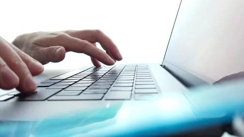 View of man's hands typing close up in slow motion Stock Footage 274884749