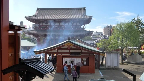 View of the many temples inside the Senso-ji Temple in Tokyo Japan Stock Footage 121443607