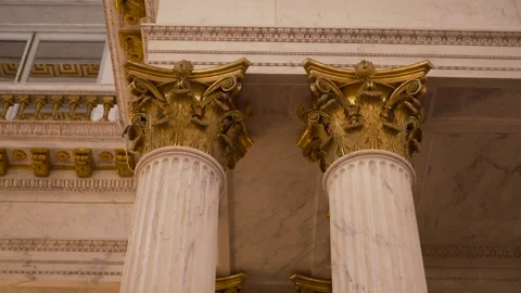 View of marble columns with a golden beginning. Stock Footage 248163116
