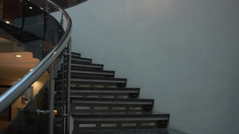 A View Of A Marble Steps Glowing Led Lights Indoor. Zoom Out 库存影片 262560449