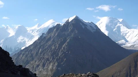 View of the marble wall and Khan Tengri peak Video stock 300160701