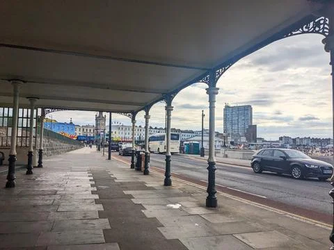 View of Margates iconic seafront and Clock Tower from under a classic Victorian Stock Photos