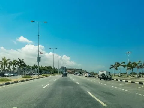 View of marginal Luanda road in the Luanda city downtown center with road Stock Photos