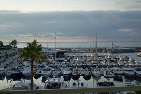 A view of the Marina with storm clouds passing on the horizon. Stock Photos