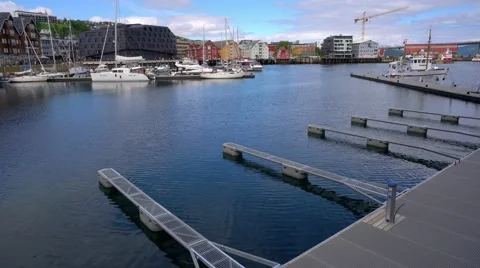 View of a marina in Tromso, North Norway Stock Footage
