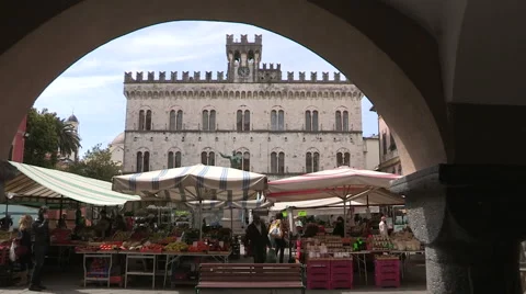 View of the market square in Chiavari Stock Footage 57541717