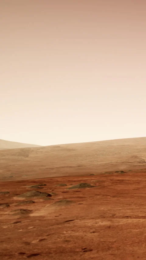 View of Mars landscape with dusty ground and gentle hills in the distance Stock Footage 339040579