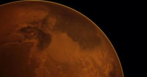 View of Mars showing its reddish surface and atmospheric features Stock Illustration