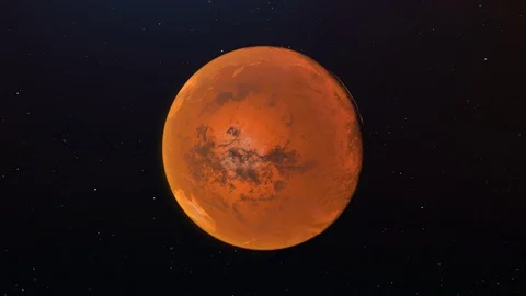 View of Mars from space. Billions of twinkling stars. Smooth flyby. Sun shadow Stock Footage 129471850