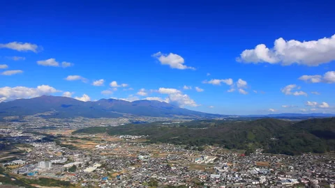 View of Maruko City, Mount Eboshi, and Mount Asama from the Ruins of Yoda Castle Vídeo Stock 330524246