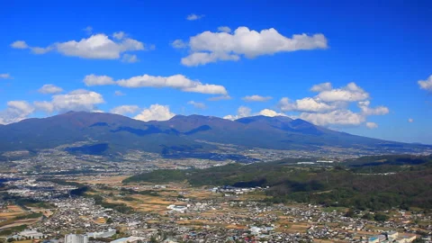 View of Maruko City, Mount Eboshi, and Mount Asama from the Ruins of Yoda Castle Stock Footage 330524341