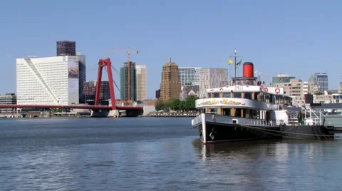 View to the Mass river and the ship in Rotterdam, Netherlands. Stock Footage 58544352