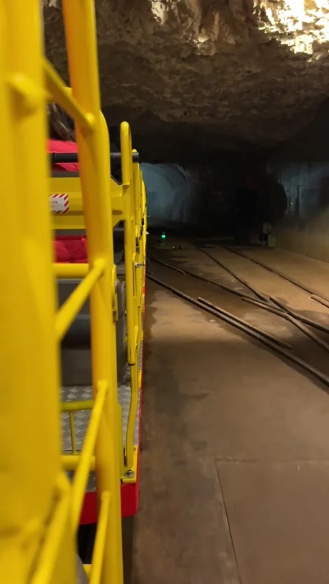 View of the massive underground tunnel infrastructure with yellow safety fencing Stock Footage 291421506
