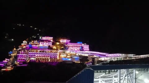 A view of Mata Vaishno Devi Bhawan during night Stock Footage 334035603