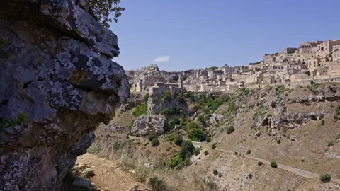 View of Matera from a cave on the other side of the valley. Version 3 Stock Footage 288596214