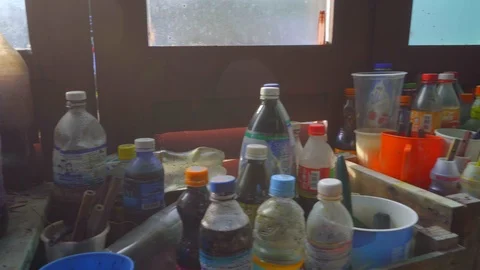 View of materials and tools for Painting on fabric dyes  - Penang, Malaysia Stock Footage 108793913