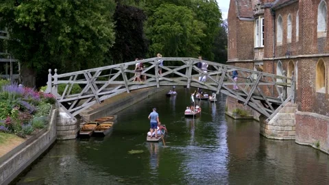 View of the Mathematical Bridge in Cambridge, England Stock Footage 211786192