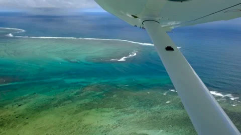 View of mauritius coast from float plane cabin Stock Footage 170072625
