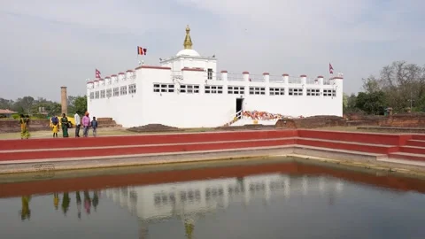 View of Maya Devi Temple and the sacred pond in Nepal. Stock Footage 335469116