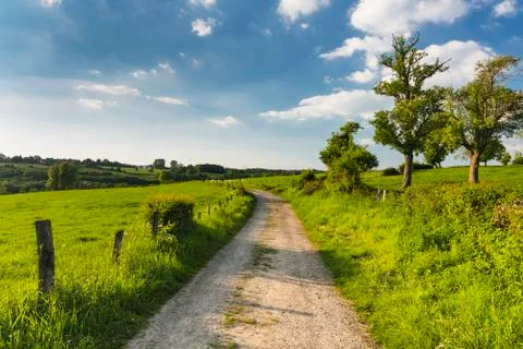 View of meadows and fields in the northern Eifel near Aachen, Germany with a  Stock Photos