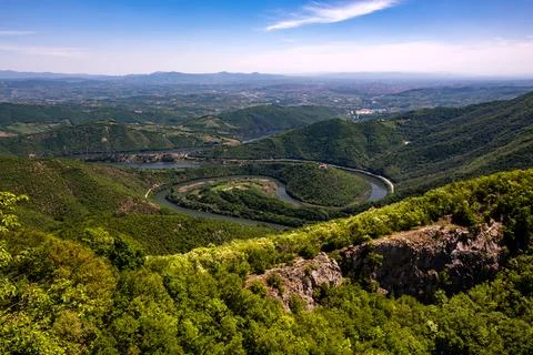 View on meanders of Morava river from Kablar in Serbia Stock Photos