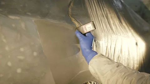 View of measuring a thickness of primer on a car surface using a thickness gauge Stock Footage 86870218