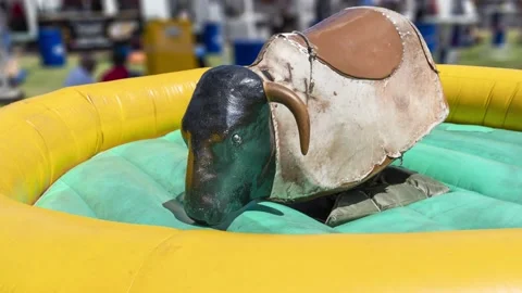 View of a mechanical bull machine with nobody Stock Footage 137828785