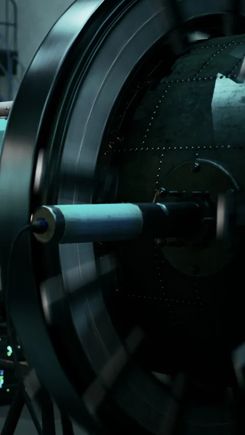 View of a mechanical device showing spinning parts and a core element Stock Footage 337953953