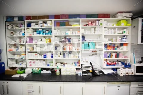 View Of Medicine On A Shelf