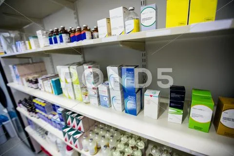 View Of Medicine On A Shelf