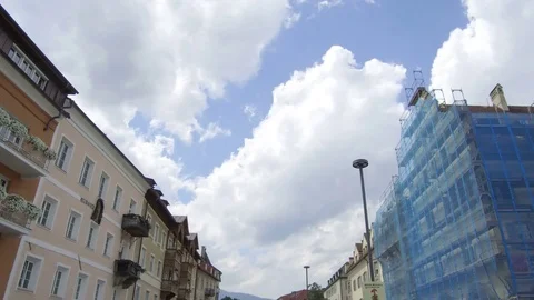 View of medieval and modern palaces of Brunico Stock Footage 79684461