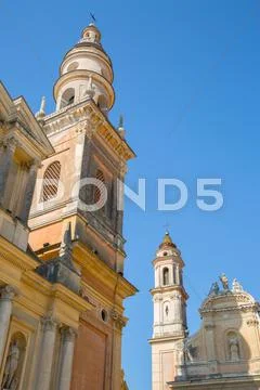 View of medieval Basilique Saint Michel, Menton, Alpes-Maritimes, Cote d'Azur, Stock Photos